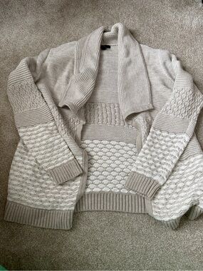 GAP Factory Cream Textured Knit Open Cardigan